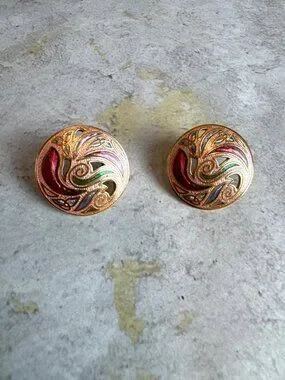 Jewelry | Gold Copper Tone Abstract Swirl Cloisonne Round Spring ...